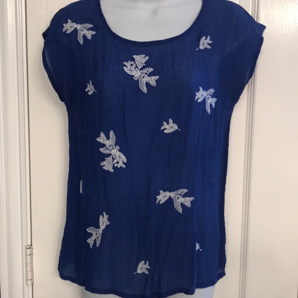 Blue coral embroidered blouse